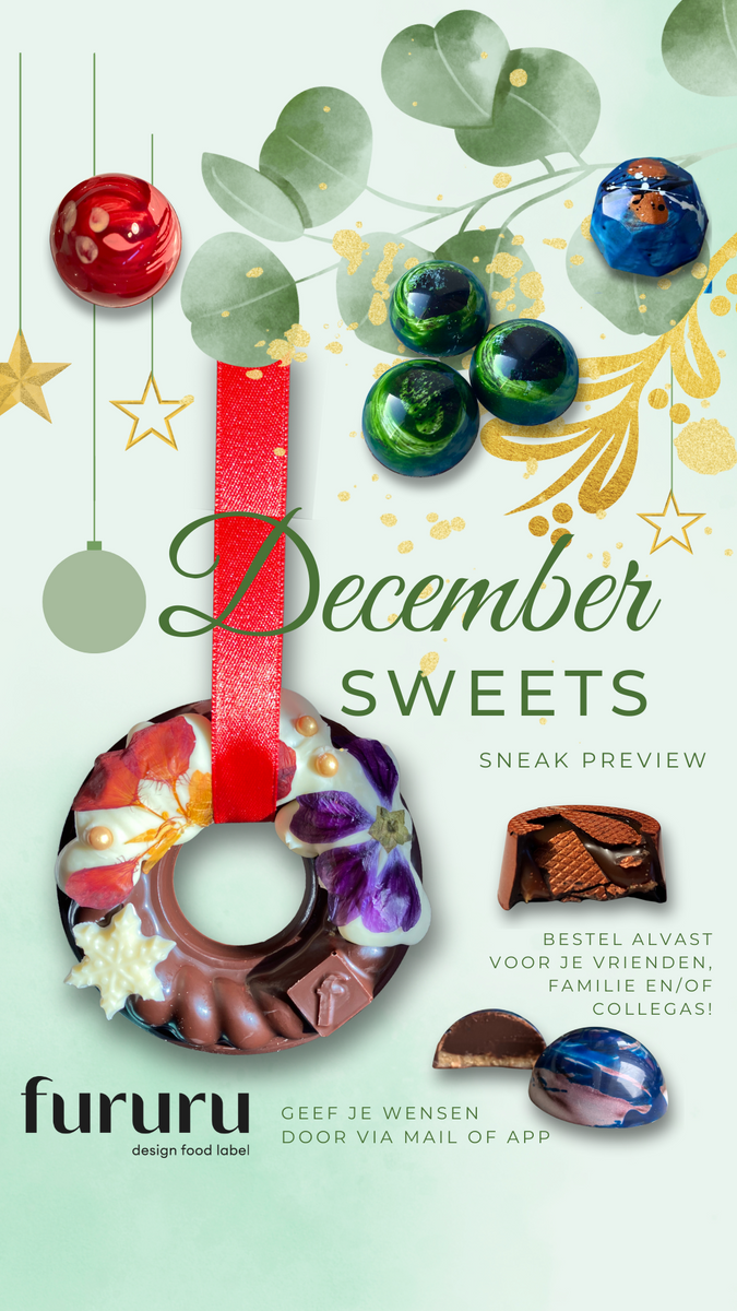 Kerst chocolade krans en feestelijke handbeschilderde bonbons